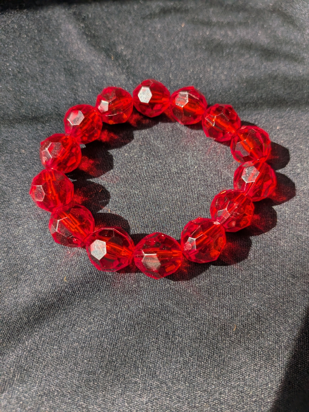 Red Faceted Bead Stretch Bracelet - Women Jewelry Vintage 2007s